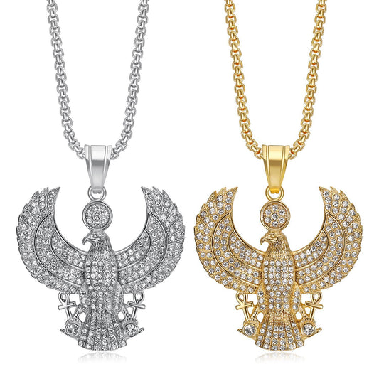 HIPHOP Titanium Steel Gold-plated Ancient Egyptian Aunt Horus Ankh Pendant Necklace