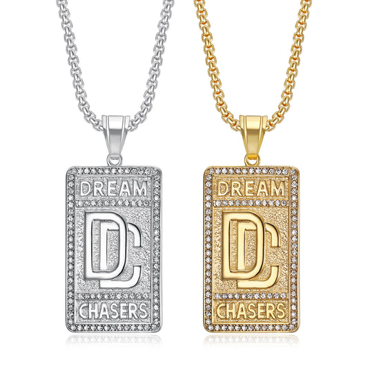 Titanium steel gold-plated diamond DC square pendant necklace