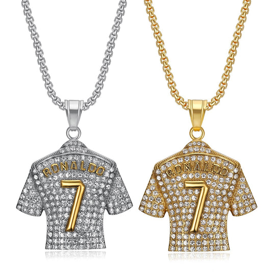 HIPHOP jewelry Titanium steel gold-plated diamond Ronaldo No. 7 jersey pendant necklace