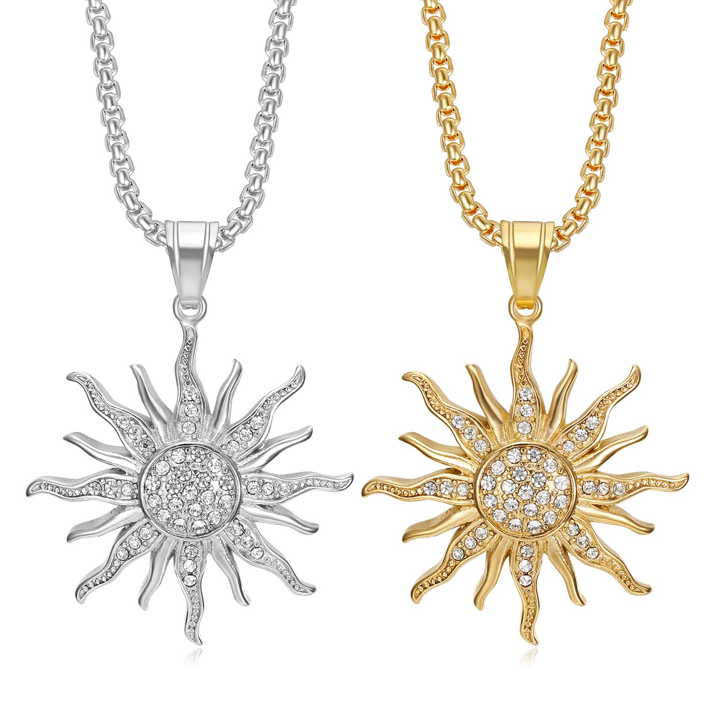 Titanium steel gold-plated diamond sunflower pendant necklace