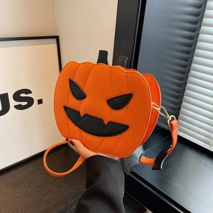 2024 Newest Funny Pumpkin Crossbody Bag PU Leather 3D Cartoon Halloween Messenger Bag Novelty Purse for Women Cute Demon Handbag
