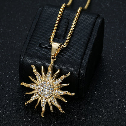 Titanium steel gold-plated diamond sunflower pendant necklace