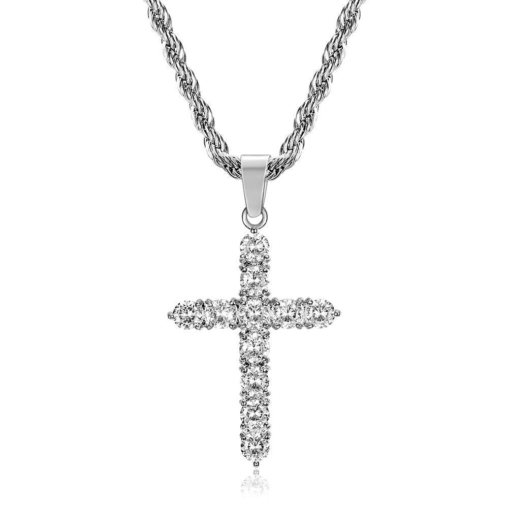 Titanium steel gold-plated zircon cross pendant necklace
