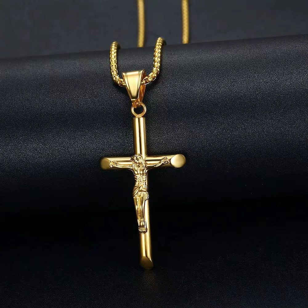 Titanium steel gold-plated YS cross pendant necklace