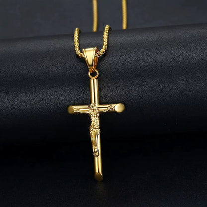 Titanium steel gold-plated YS cross pendant necklace