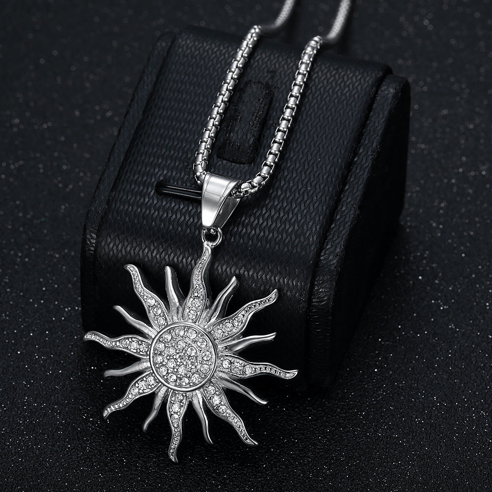 Titanium steel gold-plated diamond sunflower pendant necklace