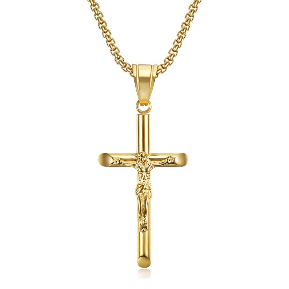Titanium steel gold-plated YS cross pendant necklace