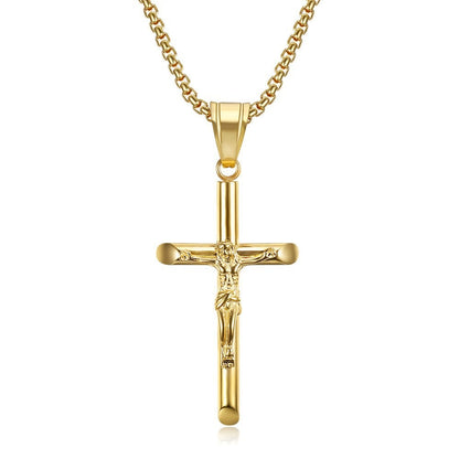 Titanium steel gold-plated YS cross pendant necklace