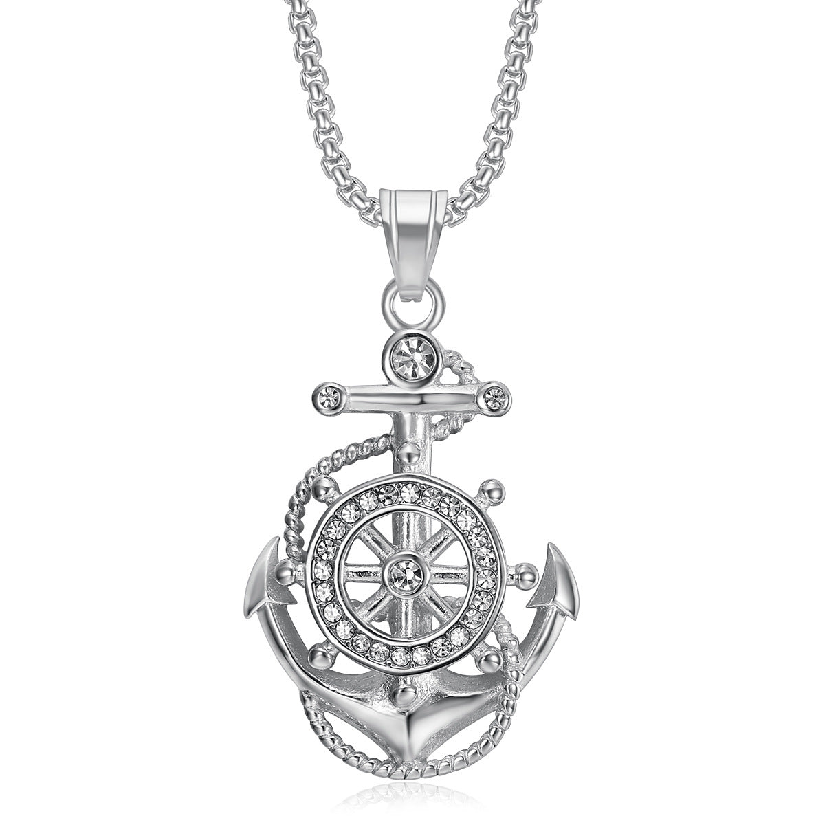 Titanium steel vacuum-plated gold-plated diamond anchor pendant necklace