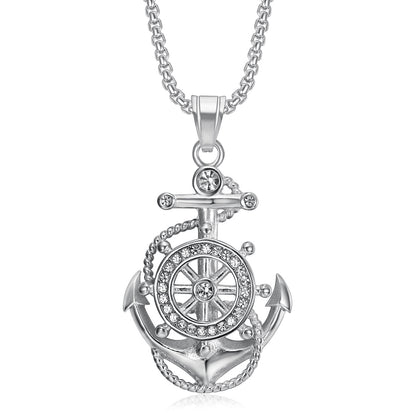 Titanium steel vacuum-plated gold-plated diamond anchor pendant necklace