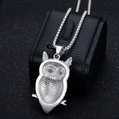 Titanium steel gold-plated diamond owl pendant necklace