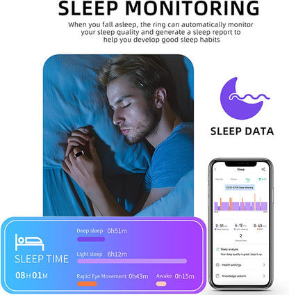 Smart Ring, Heart Rate/Sleep/Blood Oxygen Monitoring, Step Count, Wearable Fitness Tracker,TIKTOK Remote Control Page Turner, Bluetooth Connected, IP68 Waterproof