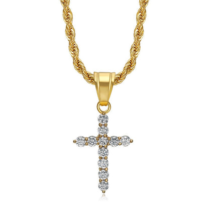 Titanium steel gold-plated zircon cross pendant necklace