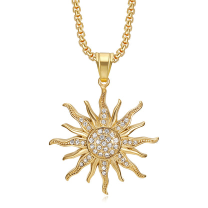 Titanium steel gold-plated diamond sunflower pendant necklace