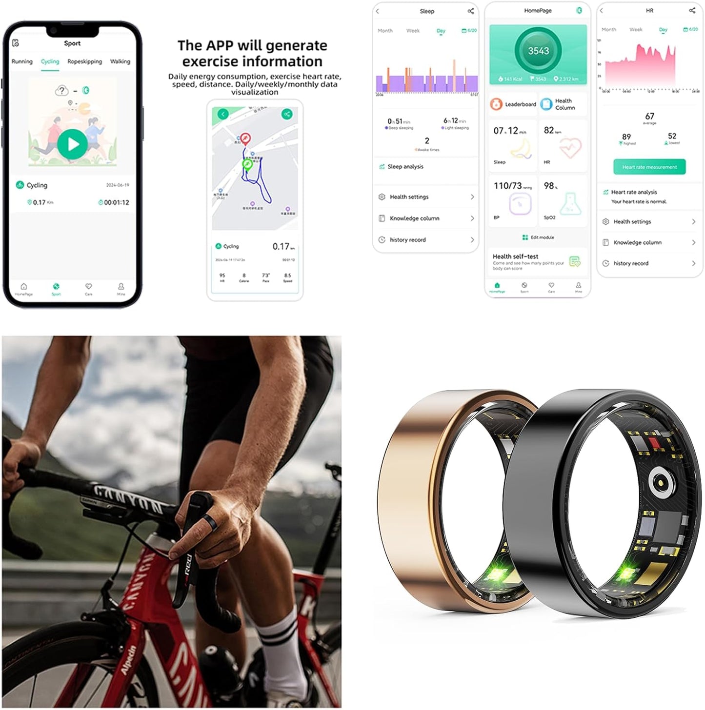 Smart Ring, Heart Rate/Sleep/Blood Oxygen Monitoring, Step Count, Wearable Fitness Tracker,TIKTOK Remote Control Page Turner, Bluetooth Connected, IP68 Waterproof