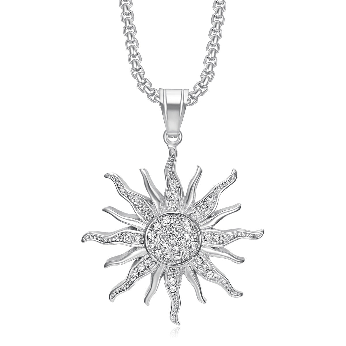 Titanium steel gold-plated diamond sunflower pendant necklace