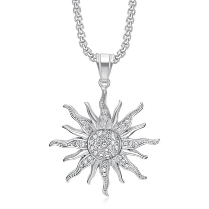 Titanium steel gold-plated diamond sunflower pendant necklace
