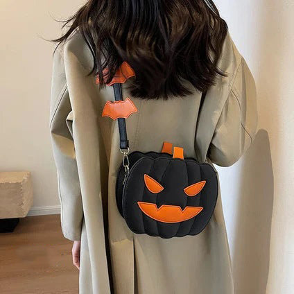 2024 Newest Funny Pumpkin Crossbody Bag PU Leather 3D Cartoon Halloween Messenger Bag Novelty Purse for Women Cute Demon Handbag