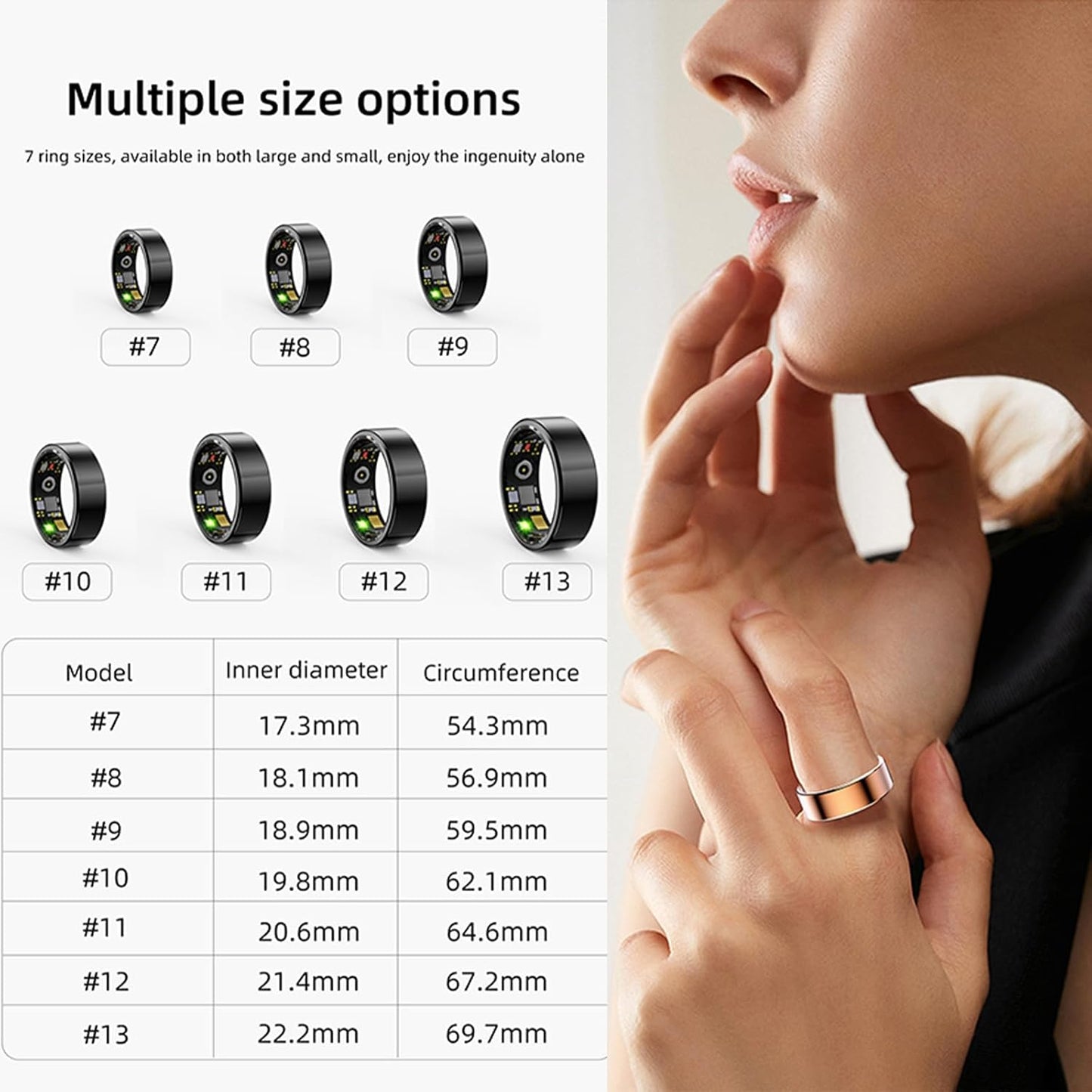 Smart Ring, Heart Rate/Sleep/Blood Oxygen Monitoring, Step Count, Wearable Fitness Tracker,TIKTOK Remote Control Page Turner, Bluetooth Connected, IP68 Waterproof